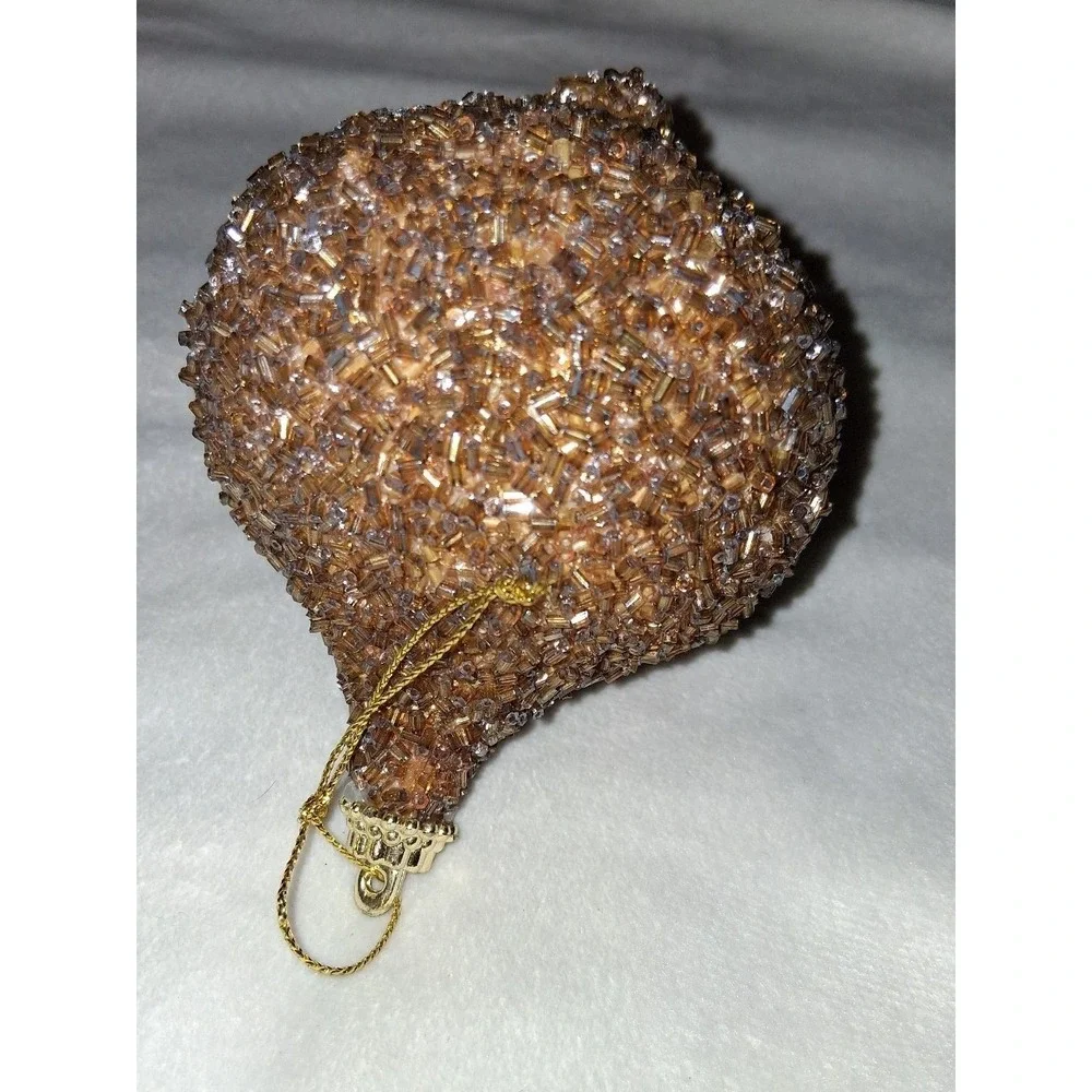 Gold Amber Beaded Onion Christmas Ornament 4.25